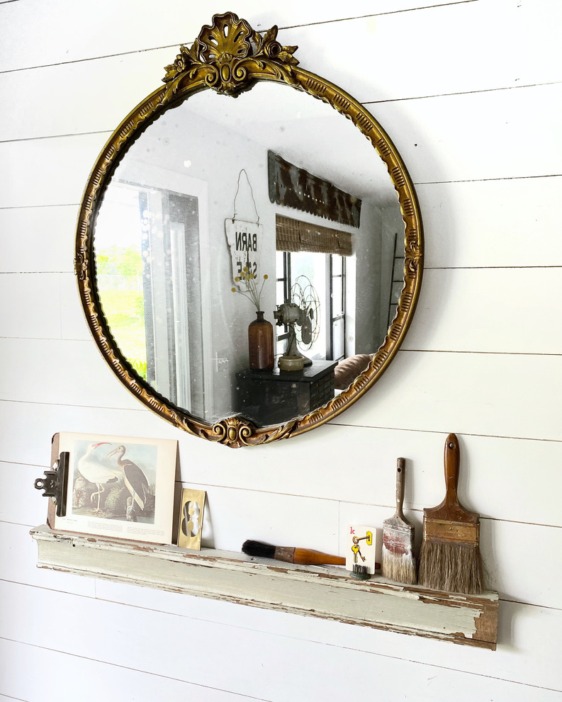 Entry Vintage Architectural Salvage with antique mirror and home decor