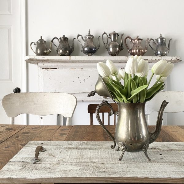 Vintage Silver Teapots as a Centerpiece