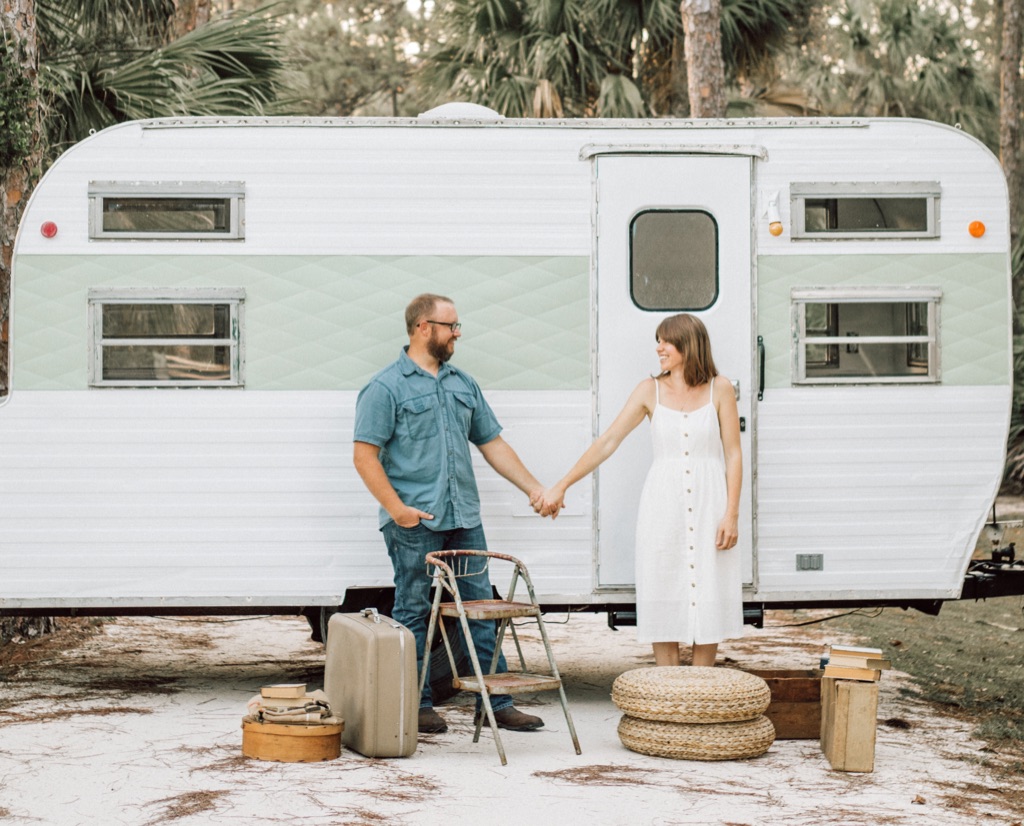 Ruffles and Overalls meet us Meg and Rich Vintage Camper Remodel Photo